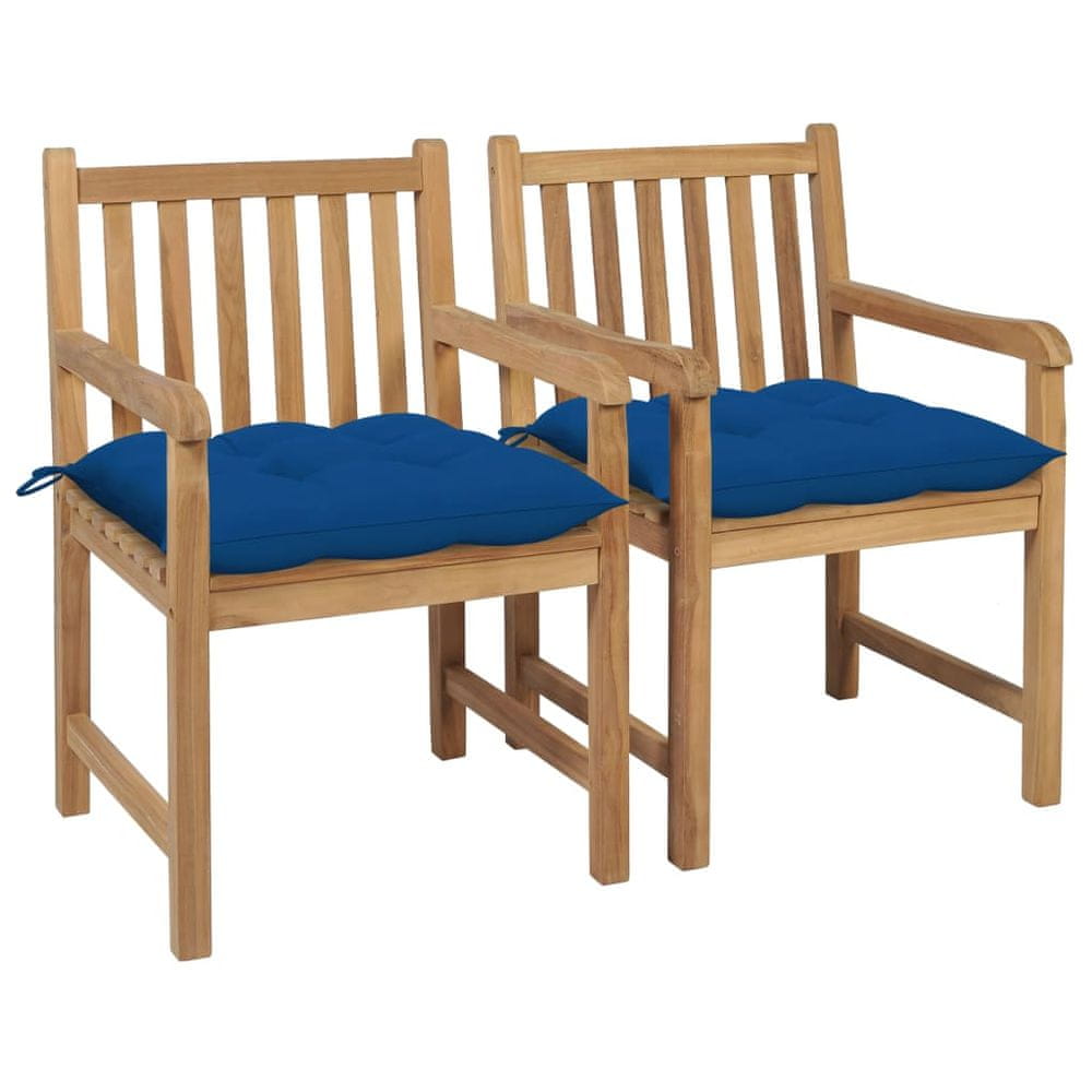 Vidaxl Záhradné stoličky 2 ks modré podložky tíkový masív